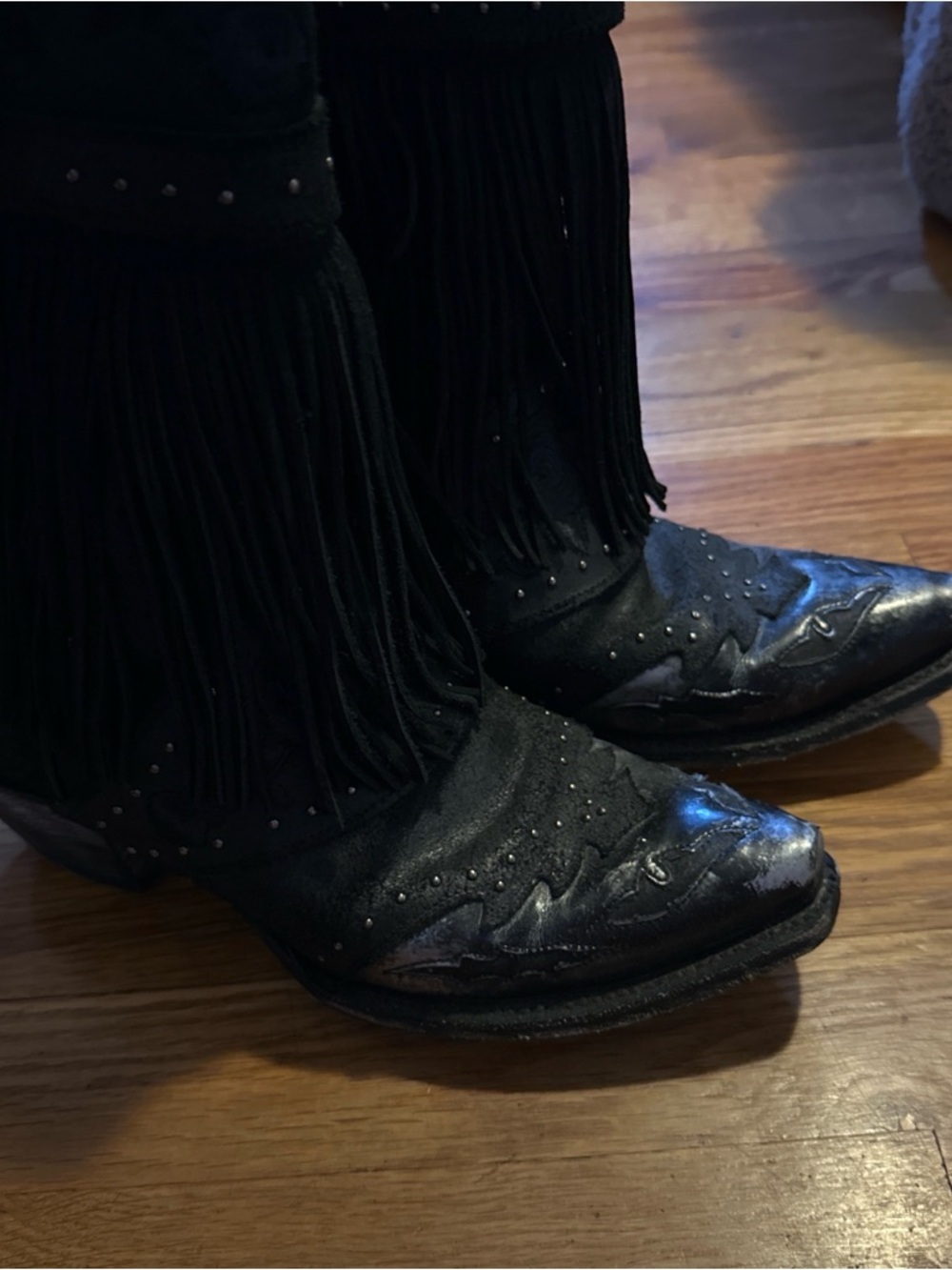 Dan Post Black Fringe Western Ankle Boots with Studs - Picture 3 of 5